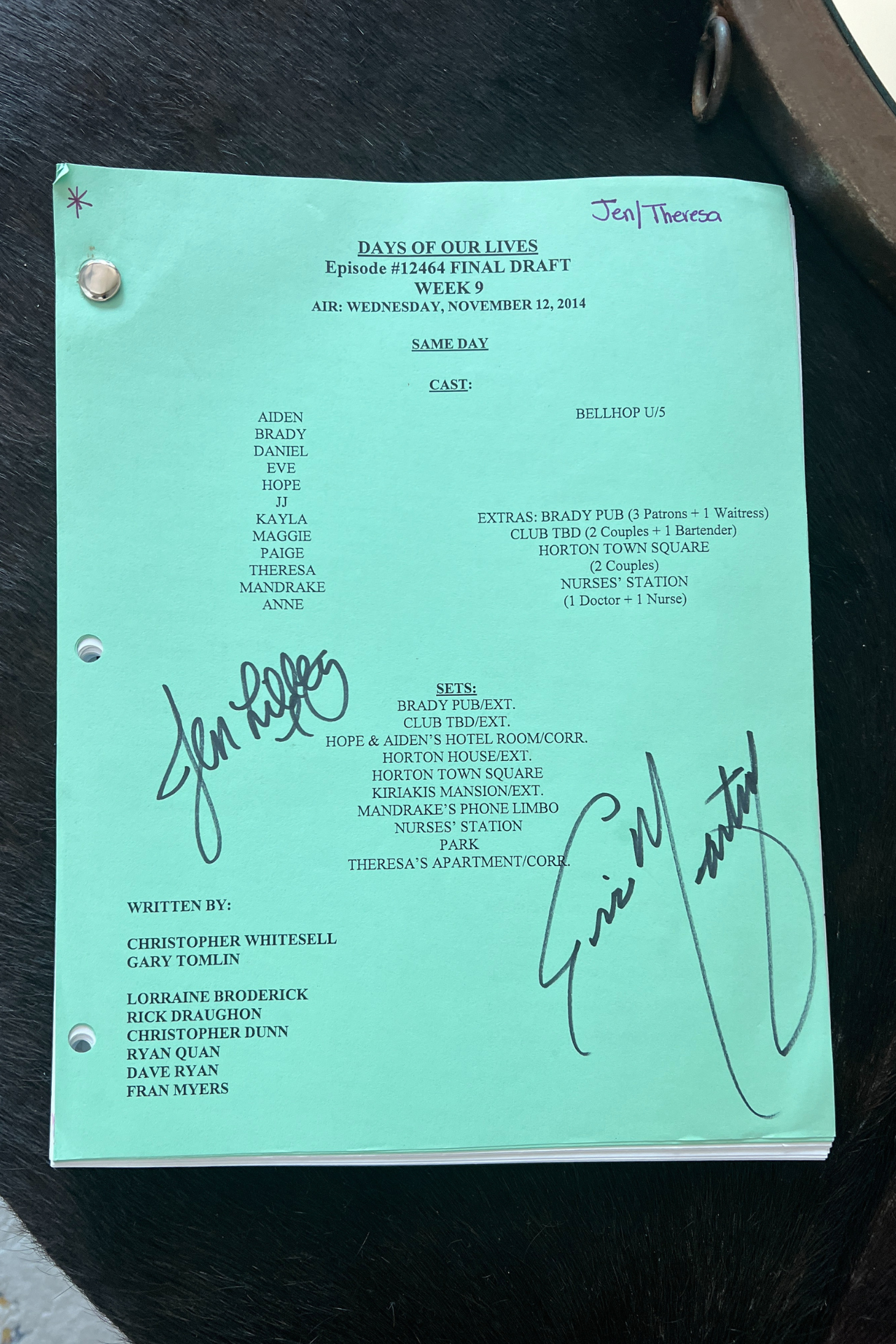 DAYS of OUR LIVES Script- Autographed by Eric Martsolf & Jen Lilley