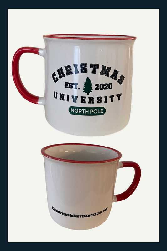 Christmas University Mug in peppermint red and white